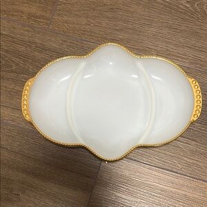 Fire King Stylish White and Gold Serving Platter